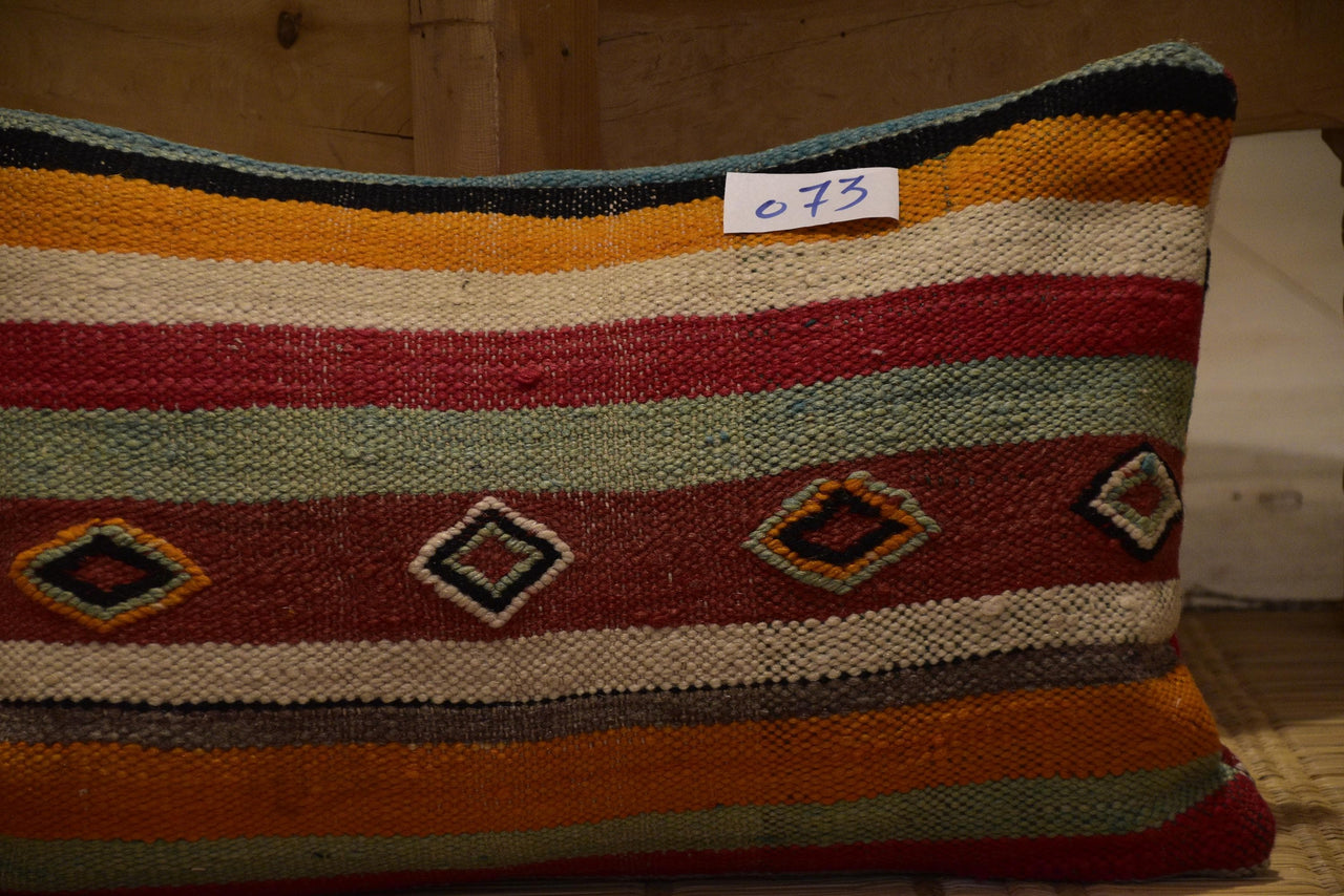 Two Vintage Moroccan Kilim Lumbar Pillow Cover, Hand-loomed Wool Tribal Bohemian Decor 24x16 Vintage