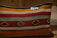 Two Vintage Moroccan Kilim Lumbar Pillow Cover, Hand-loomed Wool Tribal Bohemian Decor 24x16 Vintage