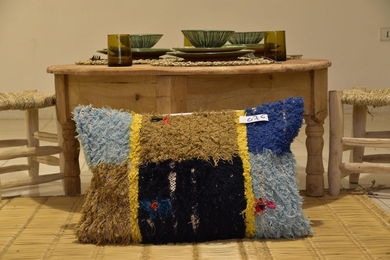 Two Hand-loomed Wool Patchwork Lumbar Pillow, Bohemian Textured Throw Cushion 24x16 Vintage