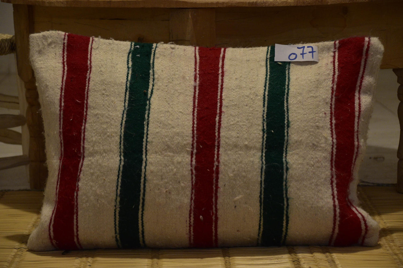 Two Hand-Woven Moroccan Wool Lumbar Pillow, Striped Kilim Cushion Cover, Rustic Decor