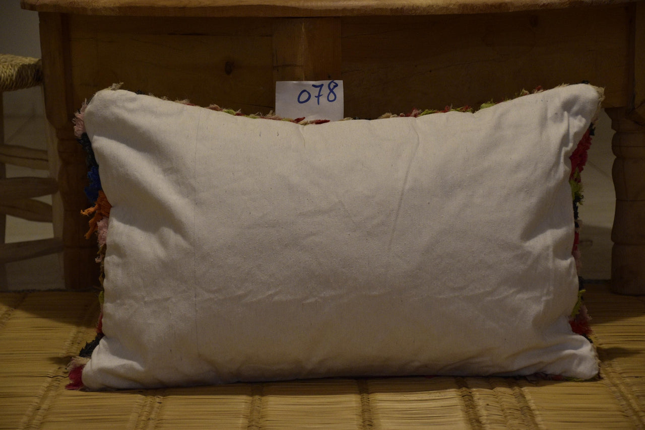 Two Handwoven Moroccan Boucherouite Lumbar Pillow, Recycled Fabric Boho Accent Cushion Vintage