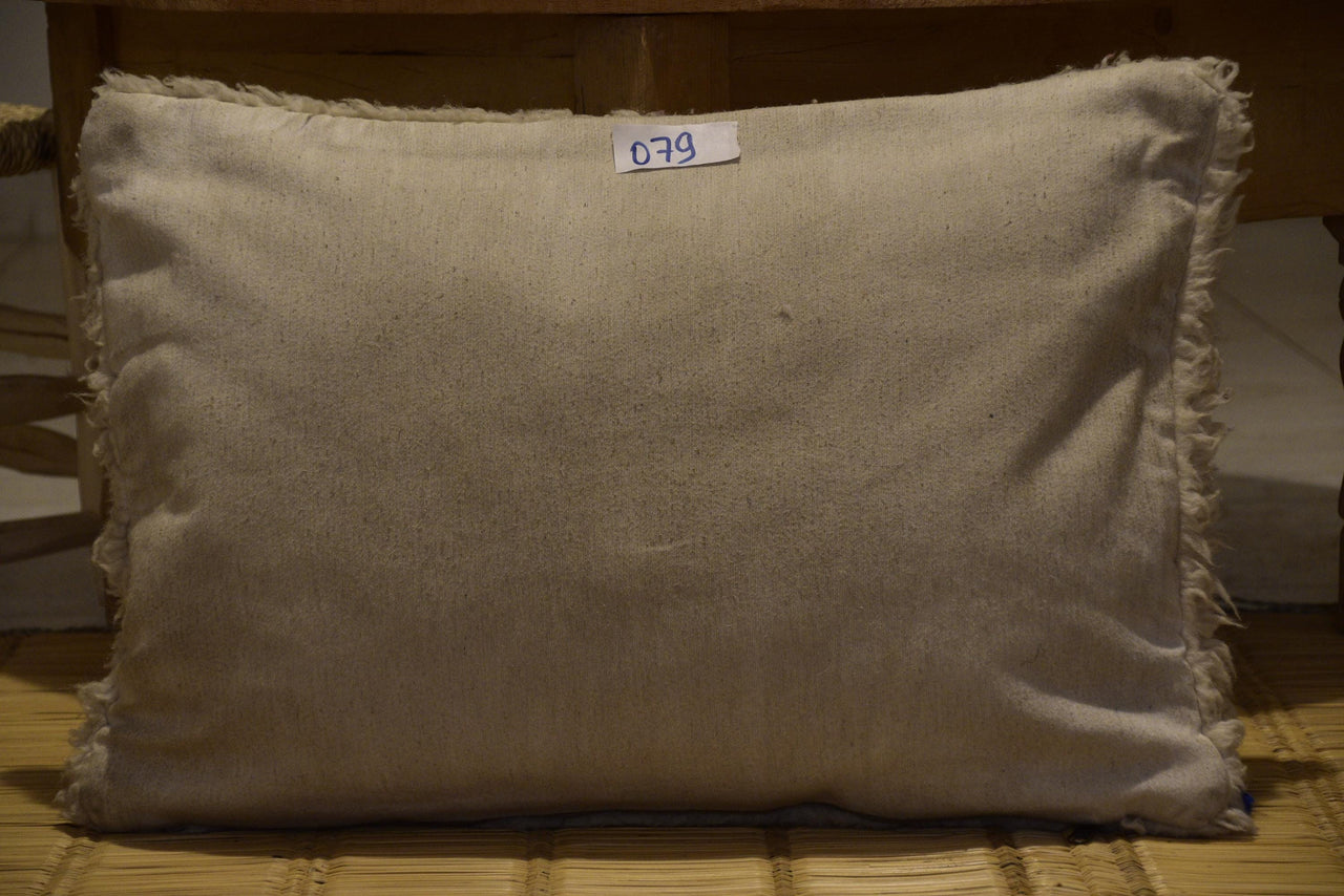 Two Hand-Woven Natural Wool Lumbar Pillow, Shaggy Berber Throw Cushion, Cream Bohemian Decor Vintage