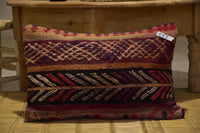 Two Hand-Woven Wool Kilim Lumbar Pillow, Geometric Berber Bohemian Textile Cushion Vintage
