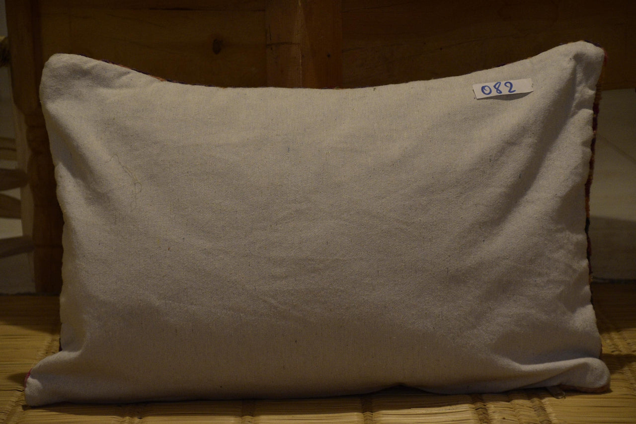 Two Hand-Woven Wool Kilim Lumbar Pillow, Geometric Berber Bohemian Textile Cushion Vintage