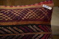 Two Hand-Woven Wool Kilim Lumbar Pillow, Geometric Berber Bohemian Textile Cushion Vintage
