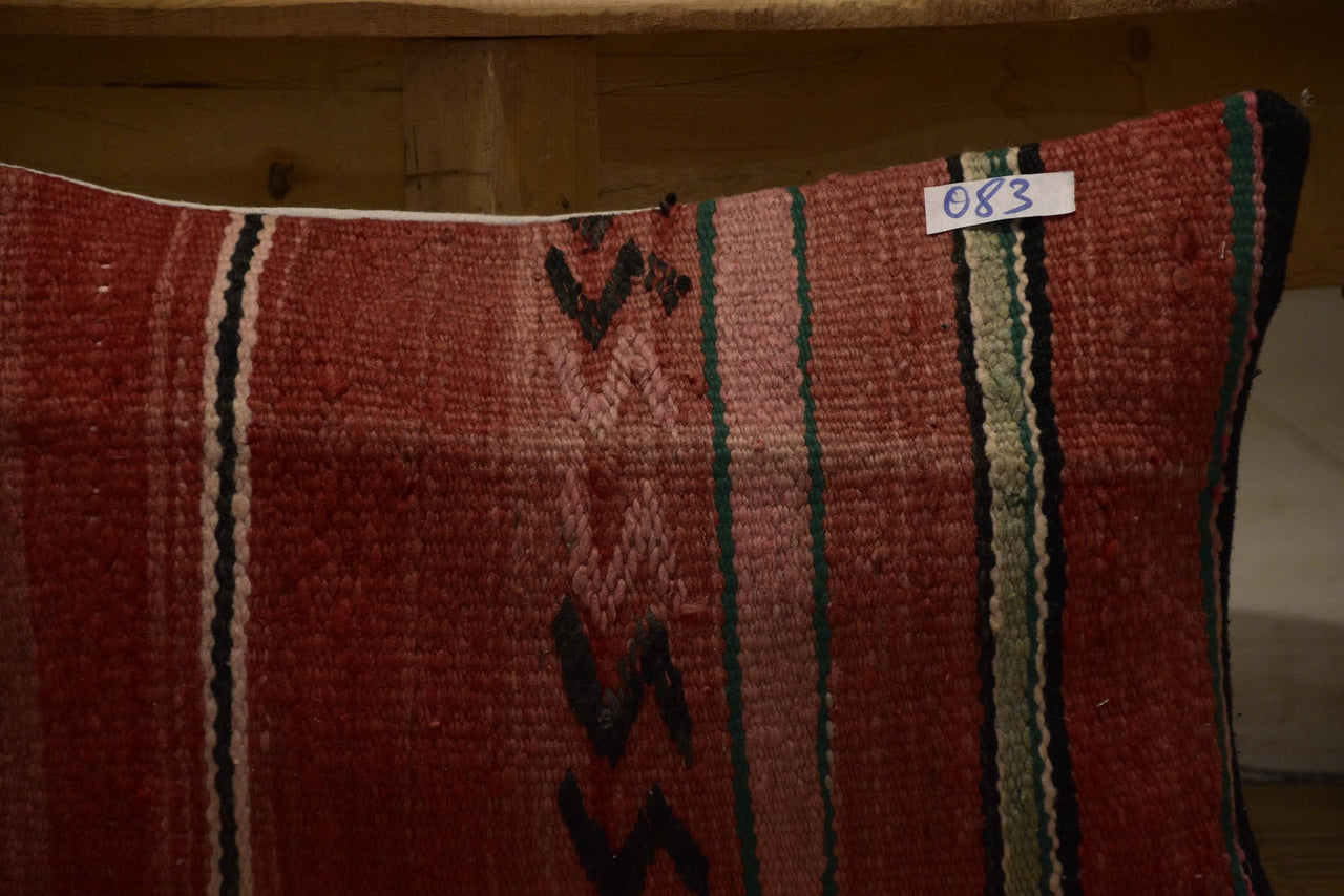 Two Hand-Woven Wool Kilim Lumbar Pillow Cover, Traditional Berber Stripes, Boho Geometric Cushion