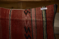 Two Hand-Woven Wool Kilim Lumbar Pillow Cover, Traditional Berber Stripes, Boho Geometric Cushion