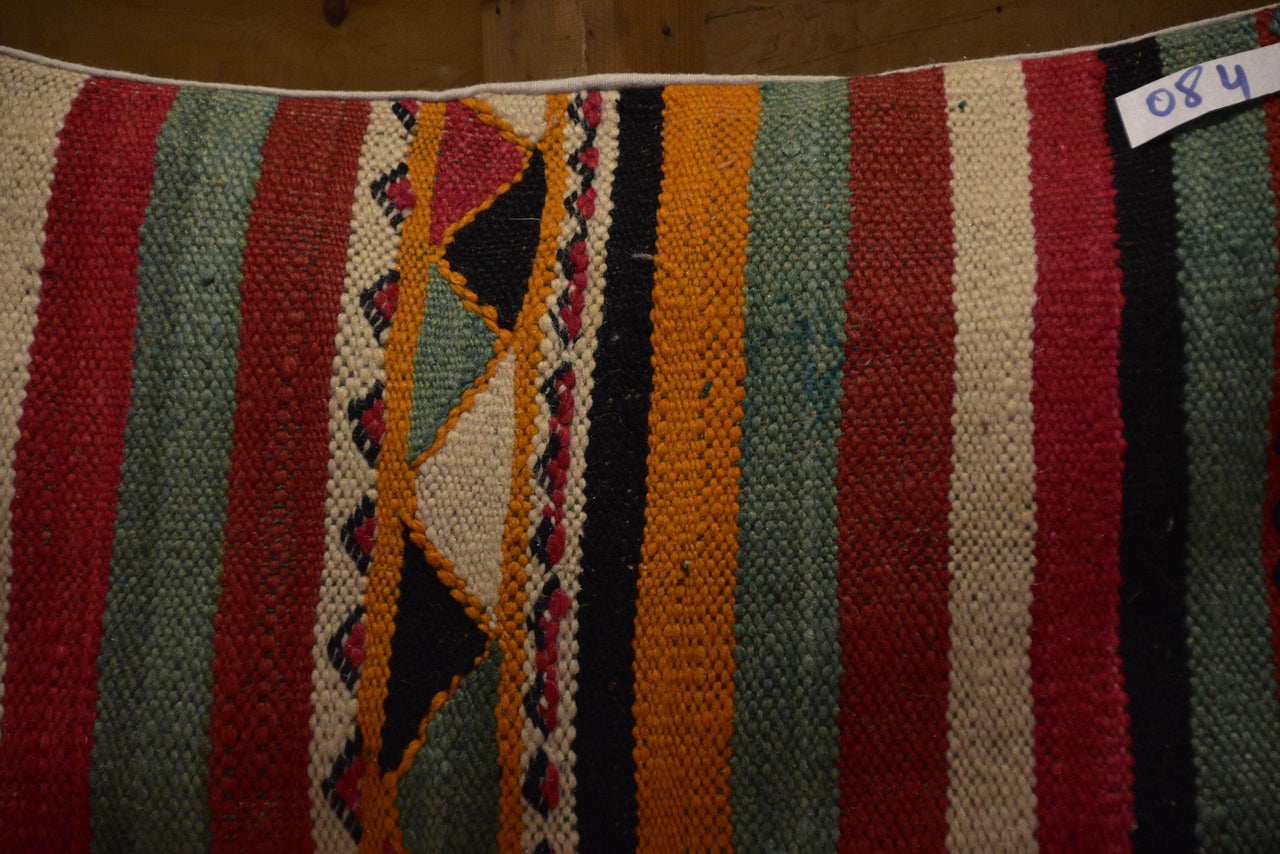 Two Hand-Woven Wool Kilim Lumbar Pillow, Colorful Striped Berber Cushion, Geometric Ethnic Textile Vintage