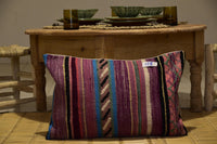 Two Hand-Woven Wool Kilim Lumbar Pillow, Bohemian Striped Berber Cushion, Ethnic Home Decor Vintage