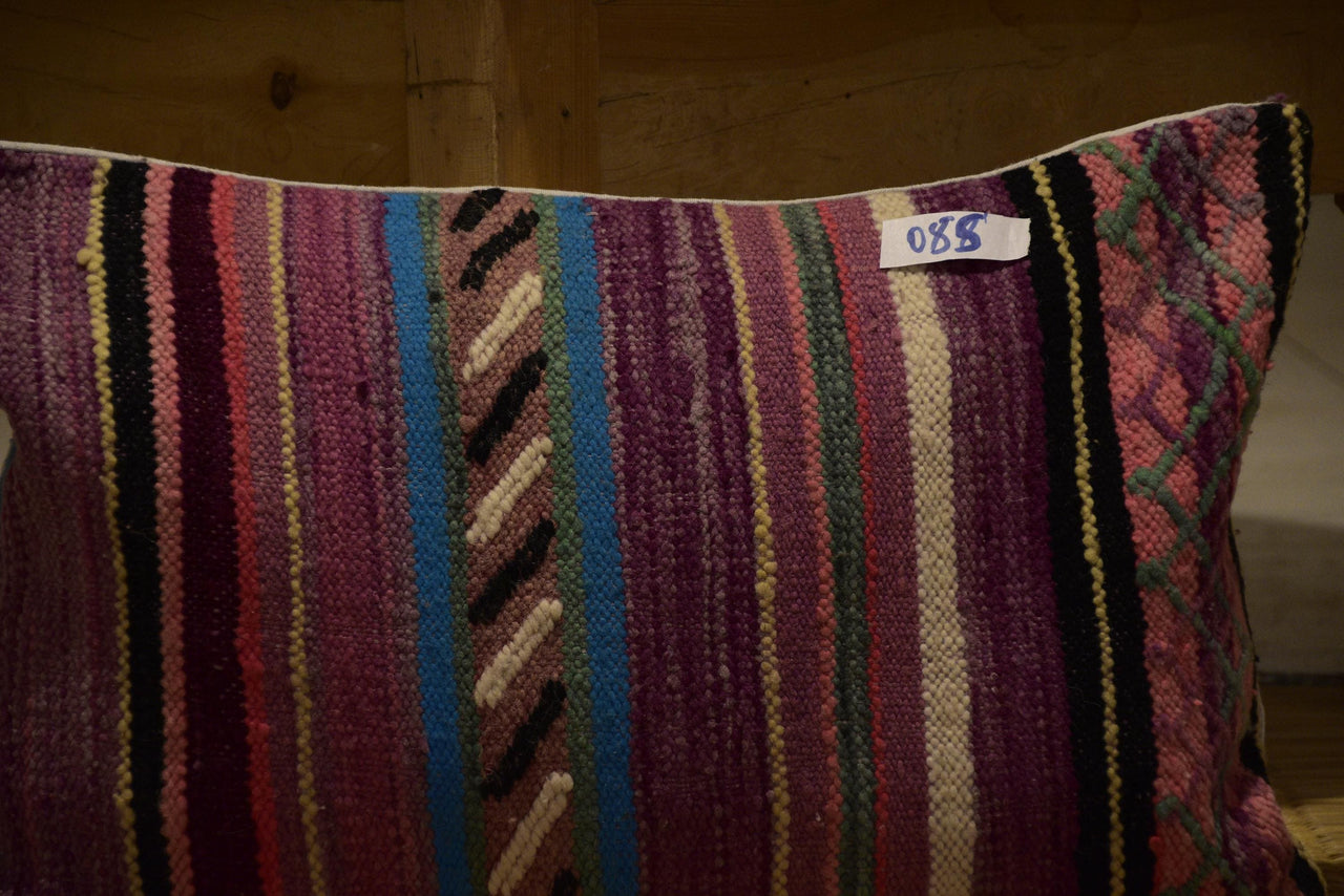 Two Hand-Woven Wool Kilim Lumbar Pillow, Bohemian Striped Berber Cushion, Ethnic Home Decor Vintage