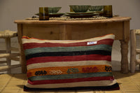 Two Hand-Woven Wool Kilim Lumbar Pillow, Geometric Berber Accent Cushion Vintage