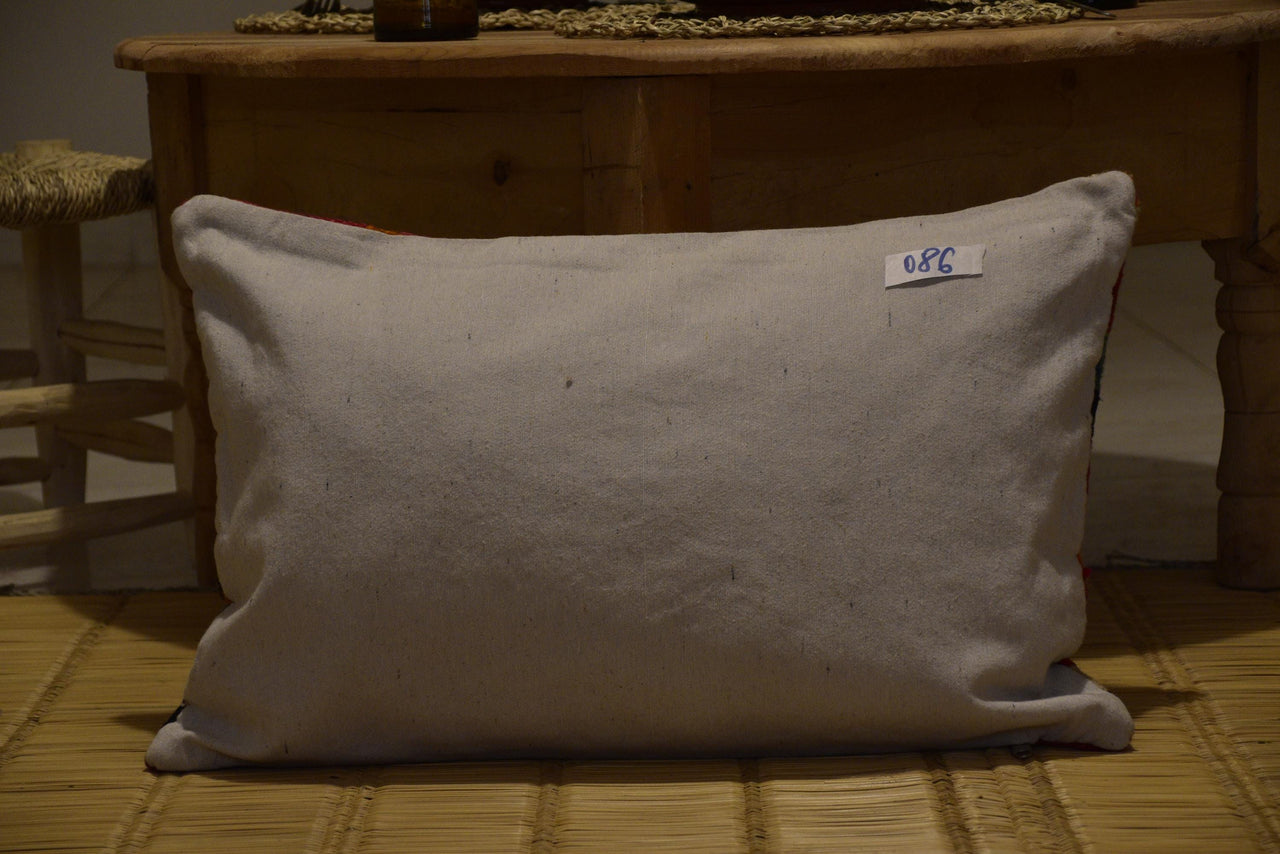Two Hand-Woven Wool Kilim Lumbar Pillow, Geometric Berber Accent Cushion Vintage