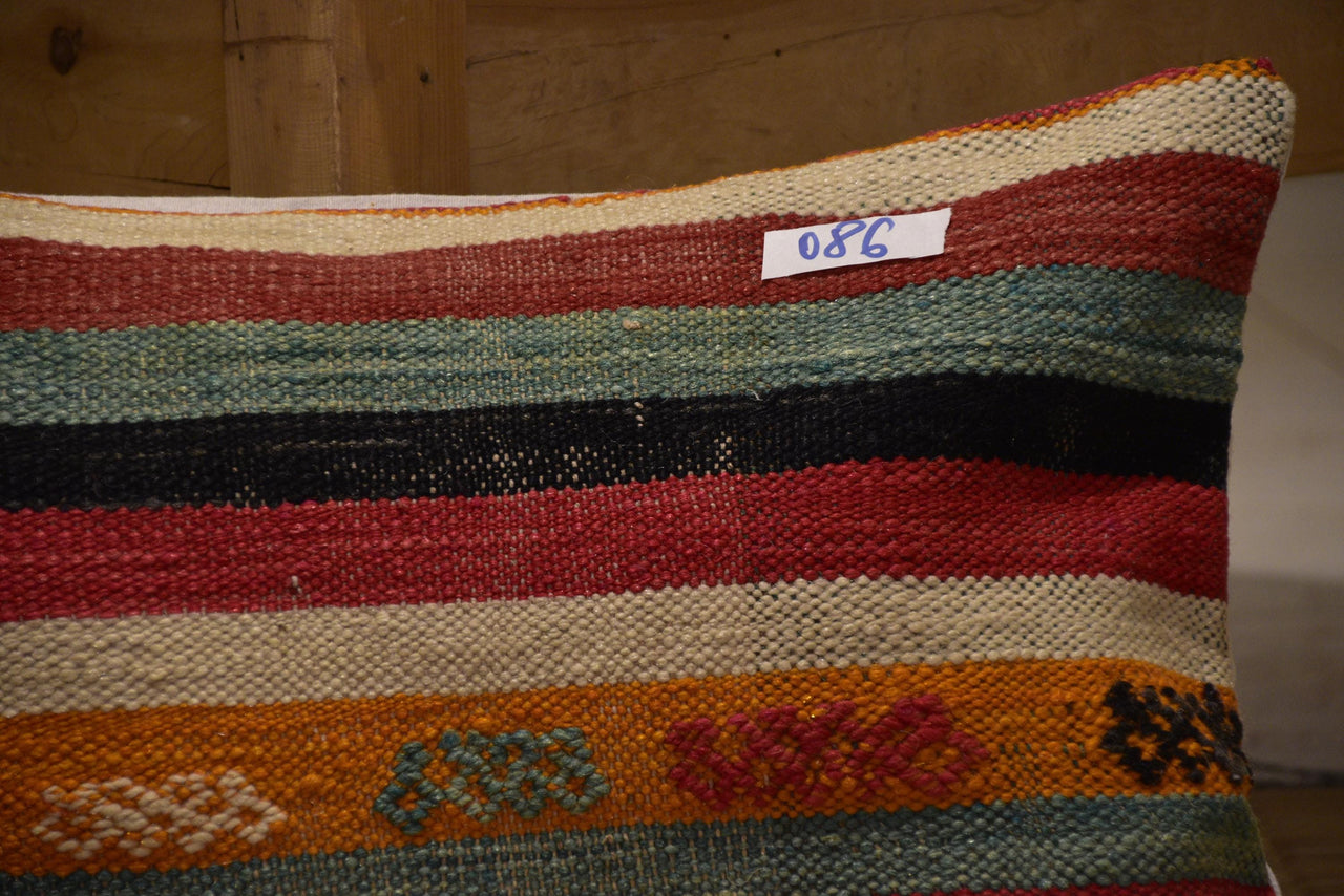 Two Hand-Woven Wool Kilim Lumbar Pillow, Geometric Berber Accent Cushion Vintage
