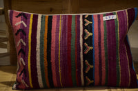 Two Handwoven Moroccan Lumbar Pillow, Geometric Berber Wool Cushion, Textured Boho Accent Vintage