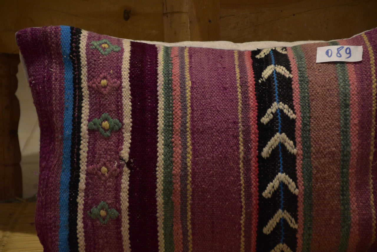 Two Handwoven Moroccan Wool Lumbar Pillow Cover, Earth Tone Kilim Accent Cushion Vintage