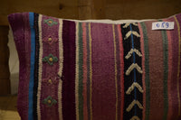 Two Handwoven Moroccan Wool Lumbar Pillow Cover, Earth Tone Kilim Accent Cushion Vintage