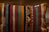 Two Hand-Woven Wool Kilim Lumbar Pillow, Geometric Berber Diamond Pattern, Boho Ethnic Decor Vintage