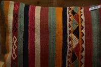 Two Hand-Woven Wool Kilim Lumbar Pillow, Geometric Berber Diamond Pattern, Boho Ethnic Decor Vintage