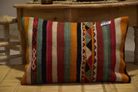 Two Hand-Woven Wool Kilim Lumbar Pillow, Geometric Berber Diamond Pattern, Boho Ethnic Decor Vintage