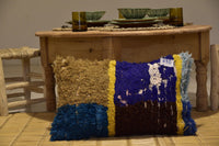 Two Hand-Woven Wool Lumbar Pillow, Geometric Berber Kilim, Modern Boho Decor Vintage