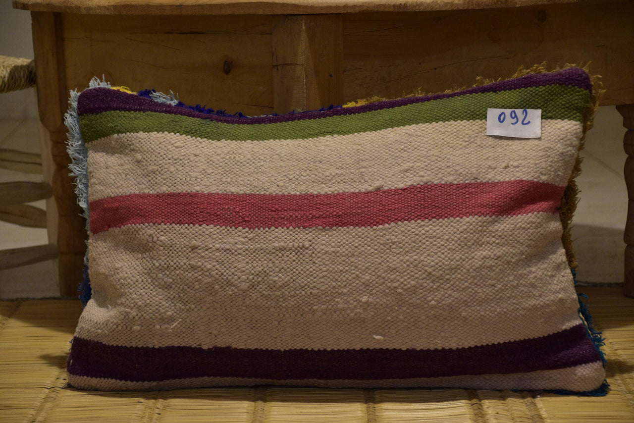 Two Hand-Woven Wool Lumbar Pillow, Geometric Berber Kilim, Modern Boho Decor Vintage