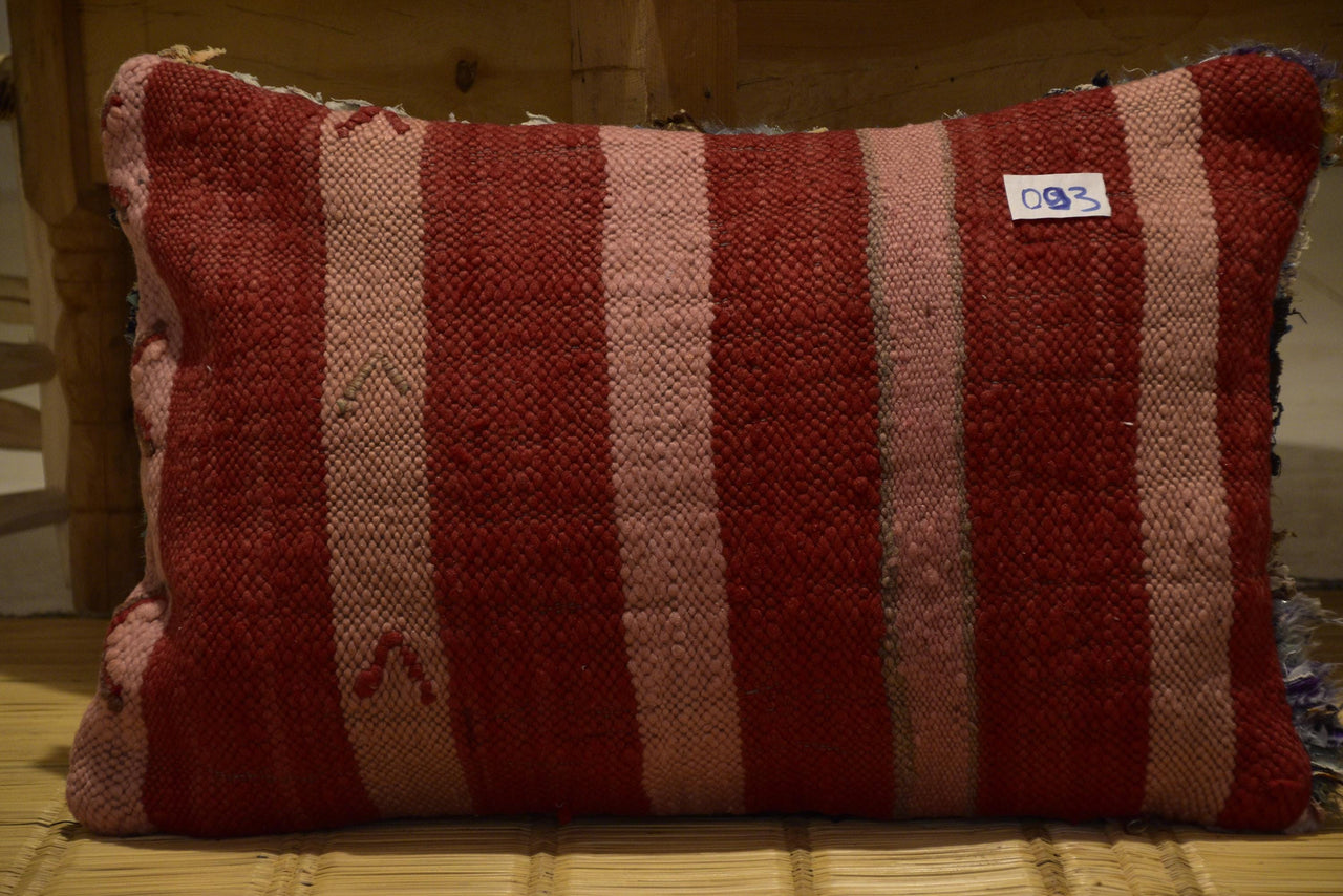 Two Hand-Woven Wool Kilim Lumbar Pillow, Graphic Berber Geometric Cushion Vintage