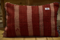 Two Hand-Woven Wool Kilim Lumbar Pillow, Graphic Berber Geometric Cushion Vintage
