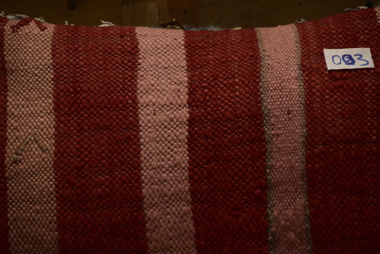 Two Hand-Woven Wool Kilim Lumbar Pillow, Graphic Berber Geometric Cushion Vintage