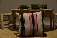 Two Hand-Woven Wool Lumbar Pillow, Geometric Berber Kilim Cushion, Bohemian Accent Vintage
