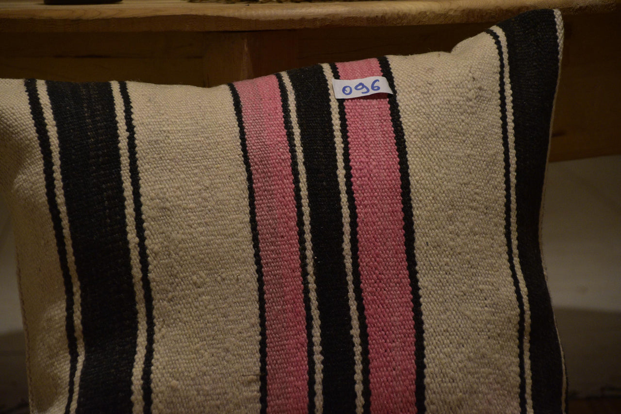 Two Hand-Woven Wool Lumbar Pillow, Geometric Berber Kilim Cushion, Bohemian Accent Vintage