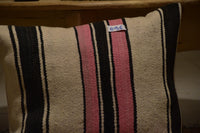 Two Hand-Woven Wool Lumbar Pillow, Geometric Berber Kilim Cushion, Bohemian Accent Vintage