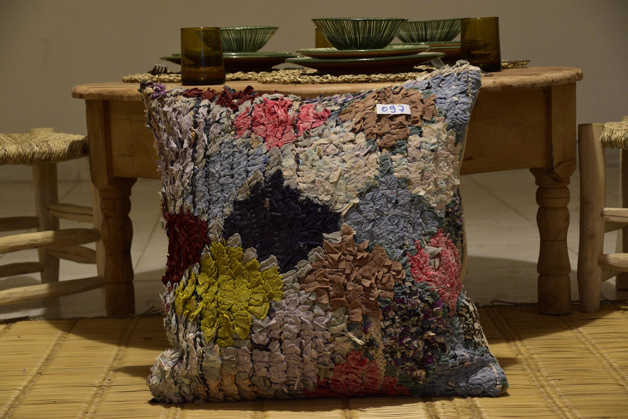 Two Hand-Woven Wool Lumbar Pillow, Geometric Berber Accent Cushion Vintage
