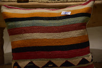 Two Hand-Woven Wool Kilim Lumbar Pillow, Geometric Berber Throw Cushion, Red Black Ivory Vintage