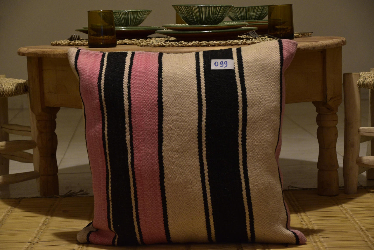 Two Hand-Woven Wool Lumbar Pillow, Moroccan Kilim, Geometric Berber Diamond Accent Cushion Vintage