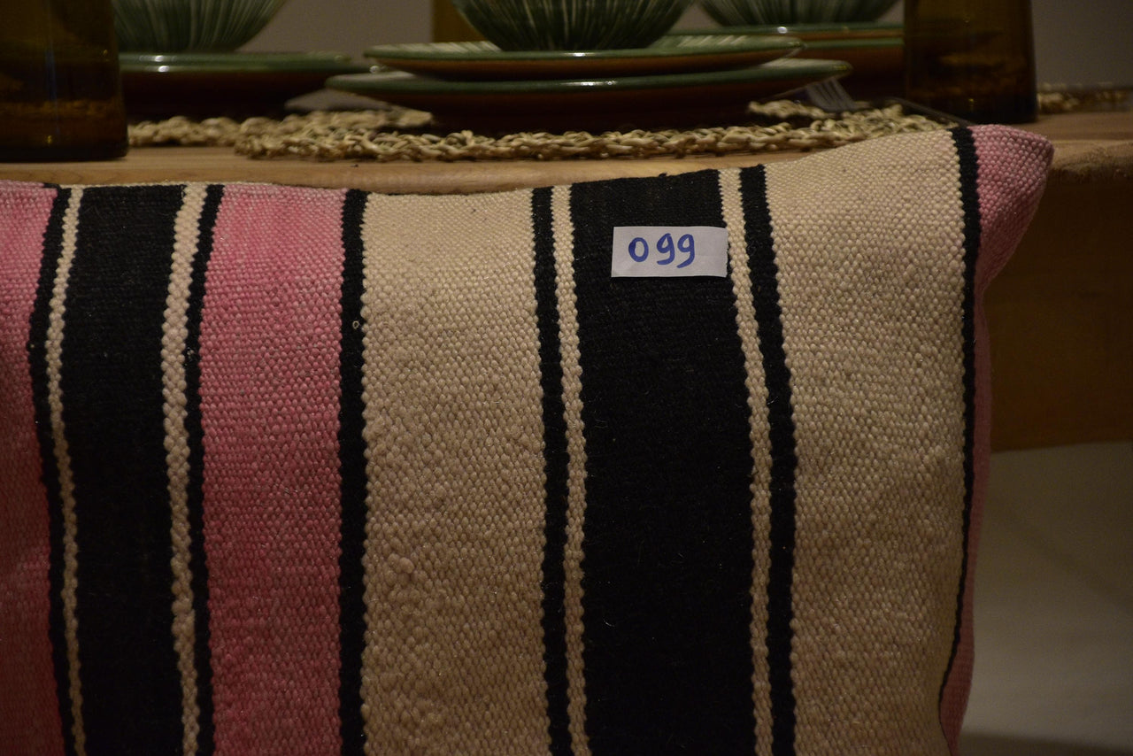 Two Hand-Woven Wool Lumbar Pillow, Moroccan Kilim, Geometric Berber Diamond Accent Cushion Vintage