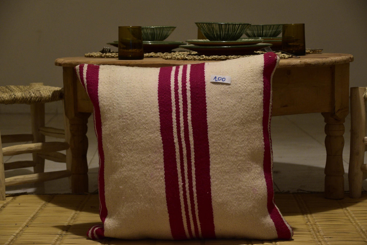 Two Hand-Woven Wool Lumbar Pillow, Geometric Berber Cushion, Artisan Accent Pillow Vintage
