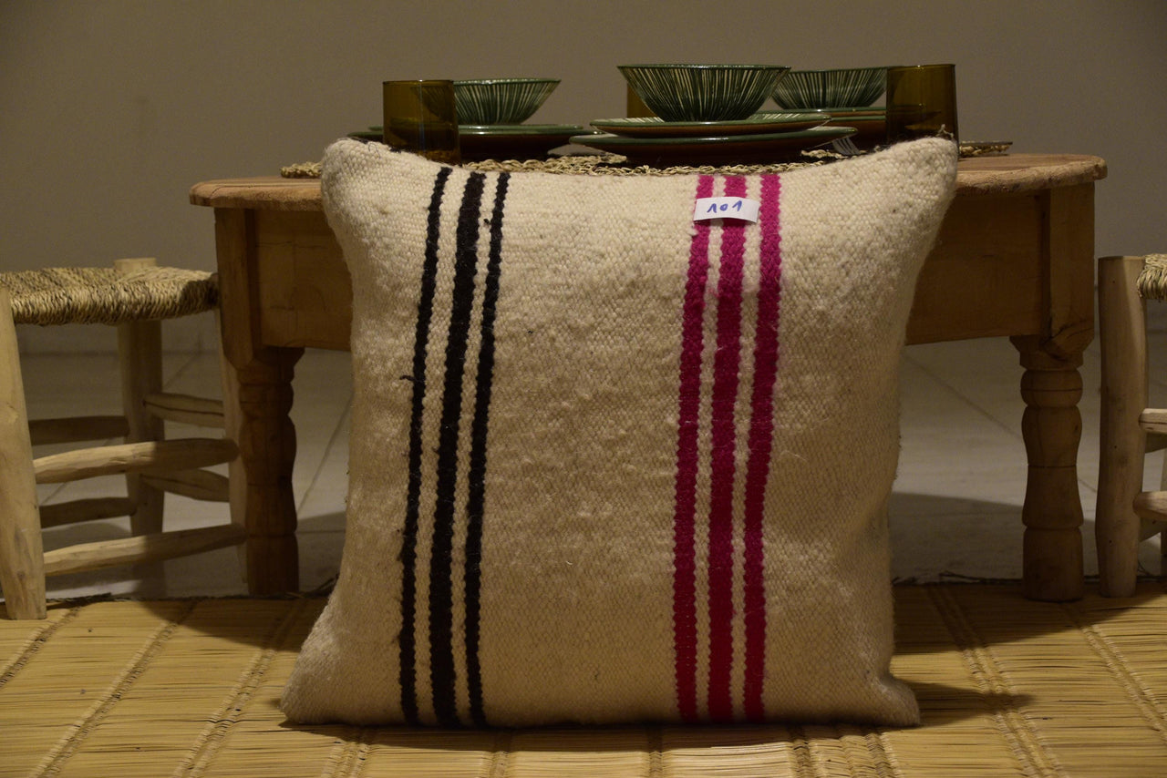 Two Hand-Woven Wool Kilim Lumbar Pillow, Geometric Berber Accent Cushion Vintage