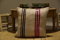 Two Hand-Woven Wool Kilim Lumbar Pillow, Geometric Berber Accent Cushion Vintage