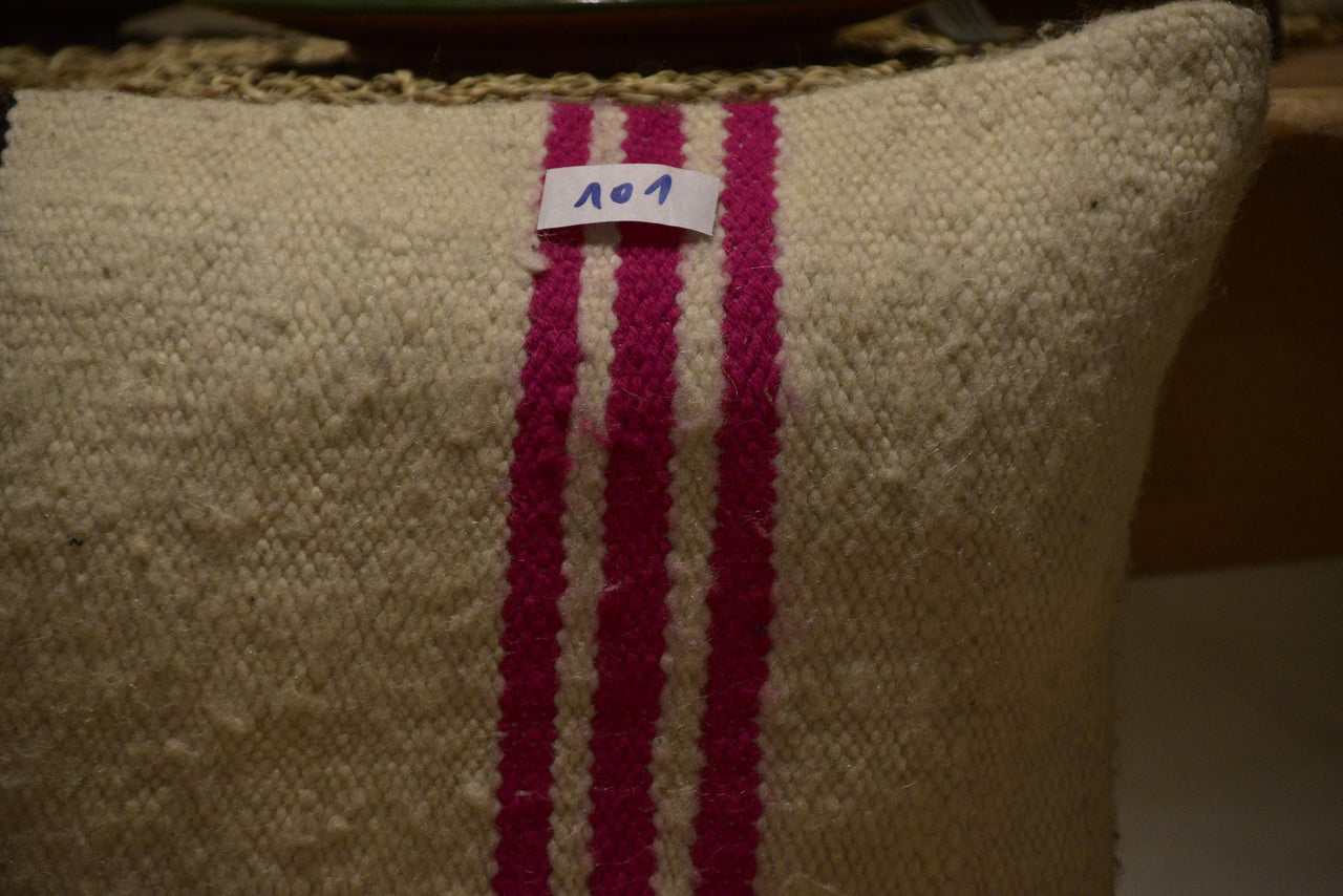Two Hand-Woven Wool Kilim Lumbar Pillow, Geometric Berber Accent Cushion Vintage