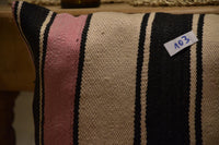 Two Hand-Woven Wool Lumbar Pillow, Geometric Berber Kilim Accent Cushion Vintage