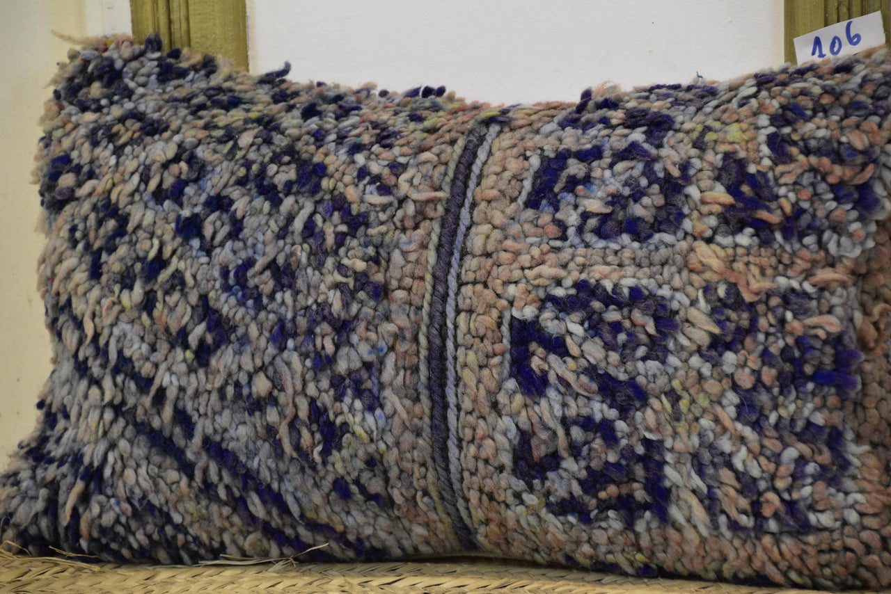 Two Handwoven Wool Lumbar Pillow, Geometric Berber Kilim Accent Cushion Vintage