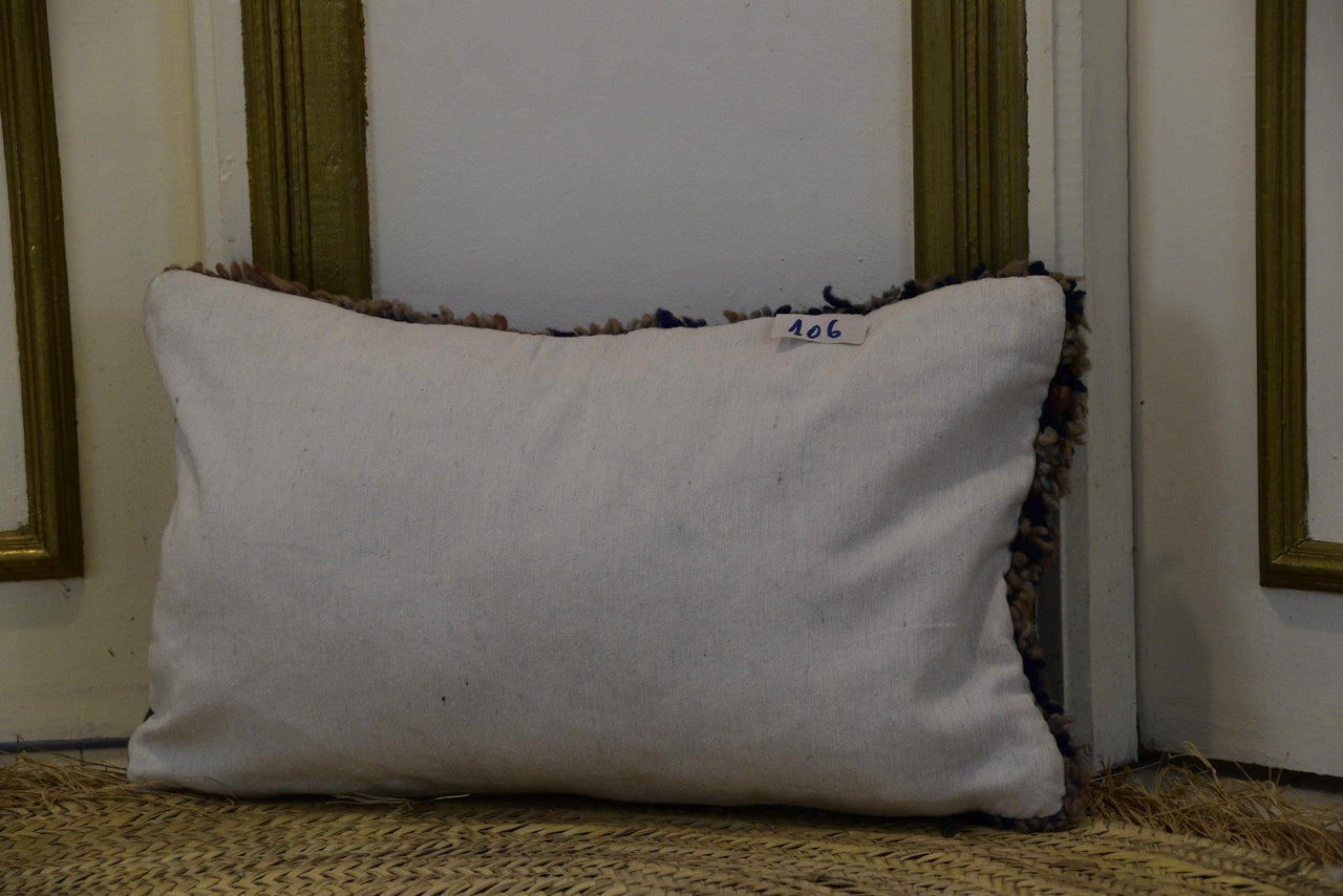 Two Handwoven Wool Lumbar Pillow, Geometric Berber Kilim Accent Cushion Vintage