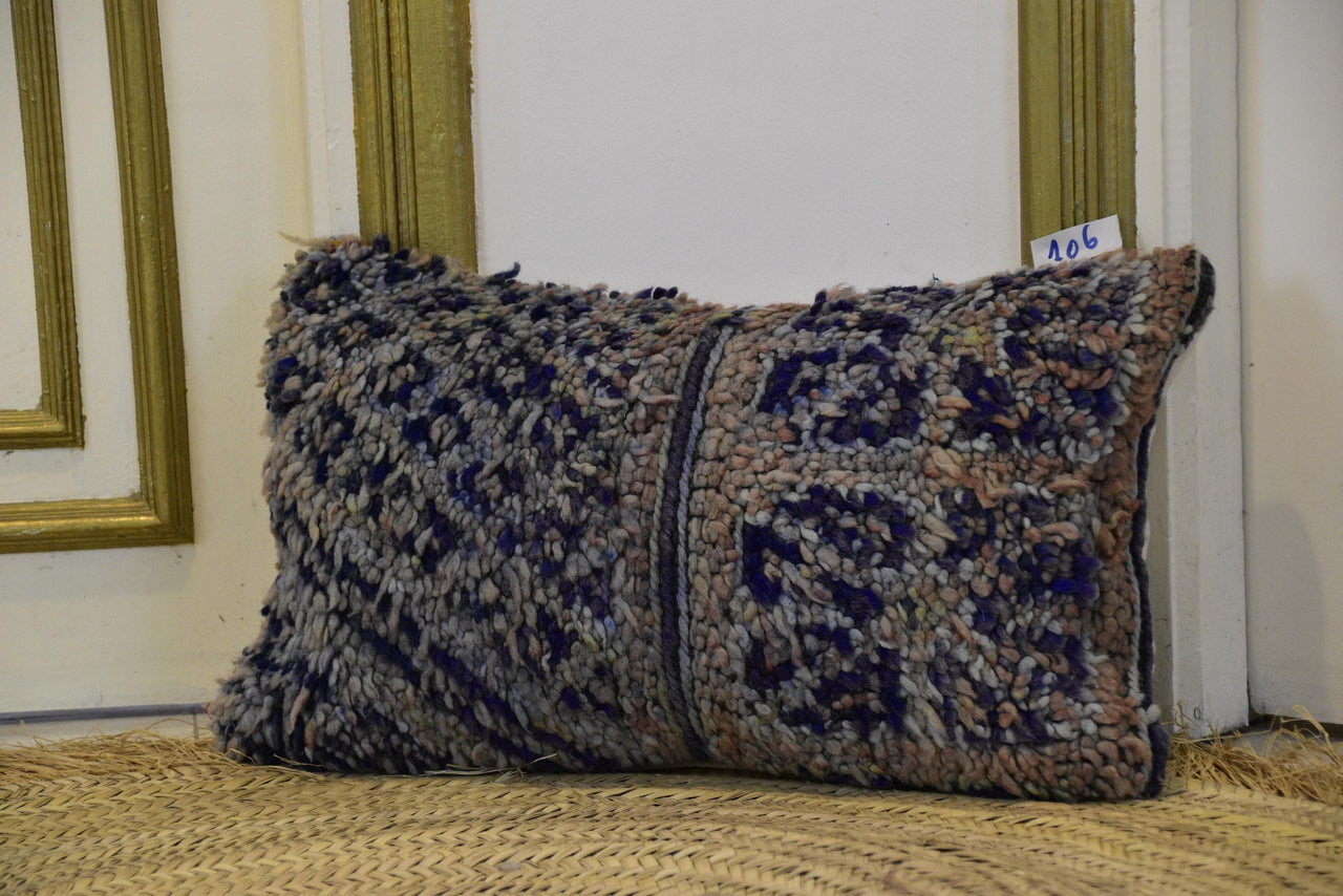 Two Handwoven Wool Lumbar Pillow, Geometric Berber Kilim Accent Cushion Vintage
