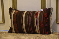 Two Handwoven Wool Kilim Lumbar Pillow, Geometric Berber Accent Cushion, Earth-Tone Boho Chic Vintage