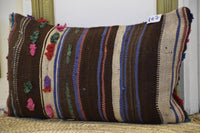 Two Handwoven Wool Kilim Lumbar Pillow, Geometric Berber Accent Cushion, Earth-Tone Boho Chic Vintage