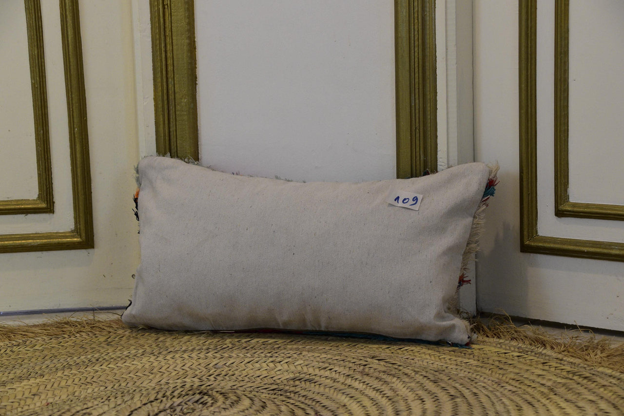 Two Hand-Woven Wool Lumbar Pillow, Geometric Berber Diamond Pattern Accent Cushion Vintage