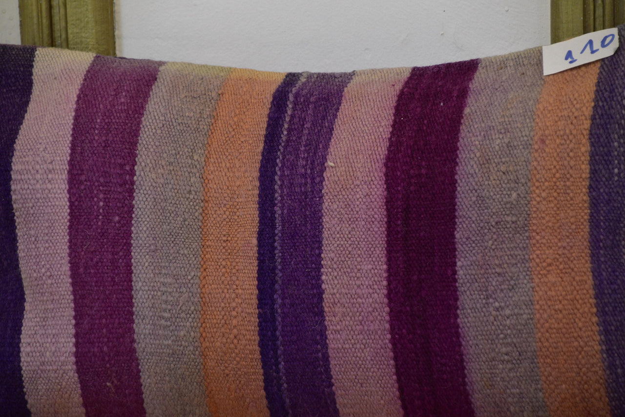 Two Hand-Woven Wool Lumbar Pillow, Geometric Berber Kilim Accent Cushion Vintage