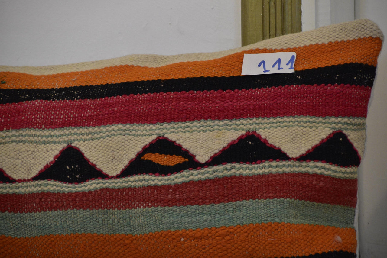 Two Handwoven Wool Kilim Lumbar Pillow, Geometric Berber Throw Cushion, Boho Chic Decor Vintage