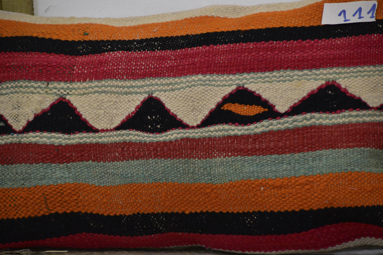 Two Handwoven Wool Kilim Lumbar Pillow, Geometric Berber Throw Cushion, Boho Chic Decor Vintage