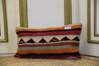 Two Handwoven Wool Kilim Lumbar Pillow, Geometric Berber Throw Cushion, Boho Chic Decor Vintage